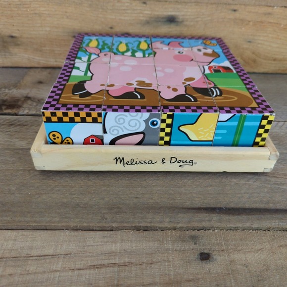 Melissa & Doug - Wooden Cube Puzzle - Create 6 Farm Scenes - 16 Pieces - ages 3+ - Picture 2 of 7